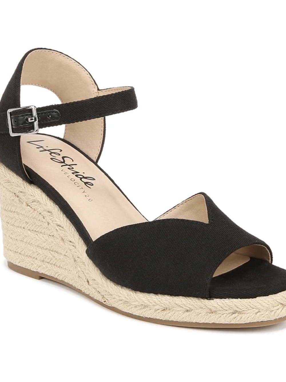 Life Stride Black Espadrille Wedge Sandal with Ankle Strap